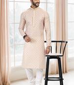 Yellow printed cotton kurta-pajama