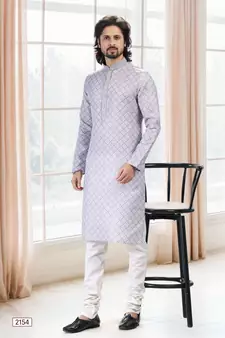 Grey printed cotton kurta-pajama
