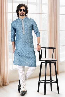 Blue printed cotton kurta-pajama 2