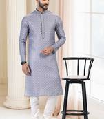 Grey printed cotton kurta-pajama