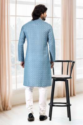 Blue printed cotton kurta-pajama 3
