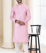 Pink printed cotton kurta-pajama