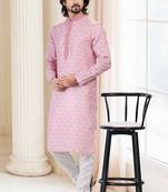 Pink printed cotton kurta-pajama