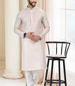 Yellow printed cotton kurta-pajama
