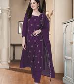 Trendmalls Dola Silk Embroidered Purple Party Wear Kurta Pant with Dupatta Salwar Suit Set