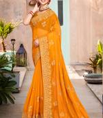 Mustard embroidered silk saree with blouse