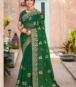 Green embroidered silk saree with blouse