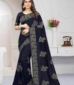 Grey embroidered silk saree with blouse
