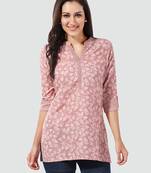 Peach printed rayon short-kurtis