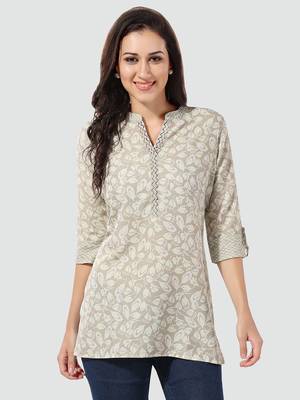Grey printed rayon short-kurtis 1