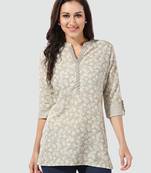 Grey printed rayon short-kurtis