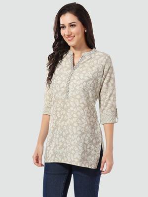 Grey printed rayon short-kurtis 2
