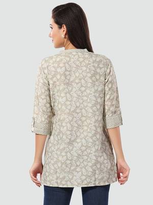 Grey printed rayon short-kurtis 3