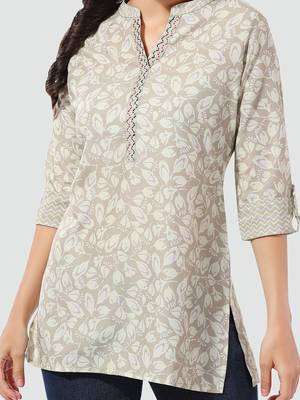 Grey printed rayon short-kurtis 4