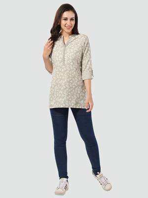 Grey printed rayon short-kurtis 5