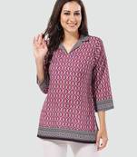 Pink printed cotton poly short-kurtis
