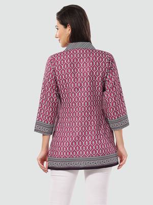 Pink printed cotton poly short-kurtis 3