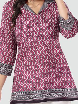Pink printed cotton poly short-kurtis 4