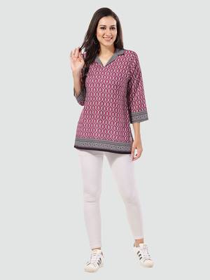 Pink printed cotton poly short-kurtis 5
