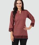 Brown printed cotton poly short-kurtis