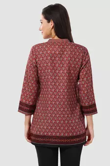 Brown printed cotton poly short-kurtis