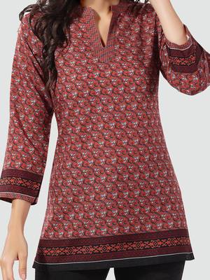 Brown printed cotton poly short-kurtis 4