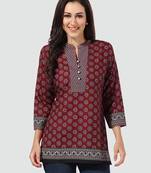 Maroon printed cotton poly short-kurtis