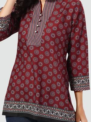 Maroon printed cotton poly short-kurtis 4