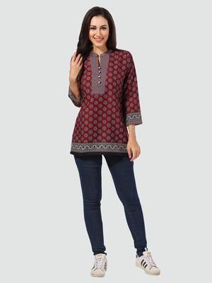 Maroon printed cotton poly short-kurtis 5