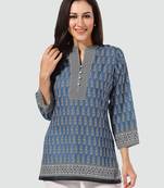 Blue printed cotton poly short-kurtis