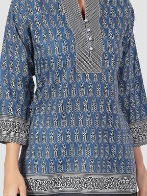 Blue printed cotton poly short-kurtis 4