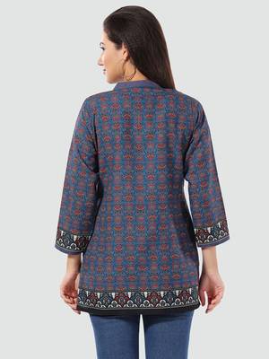 Blue printed cotton poly short-kurtis 3