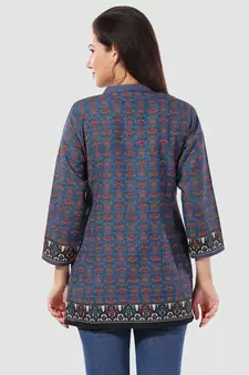 Blue printed cotton poly short-kurtis