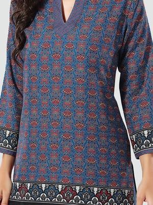 Blue printed cotton poly short-kurtis 4
