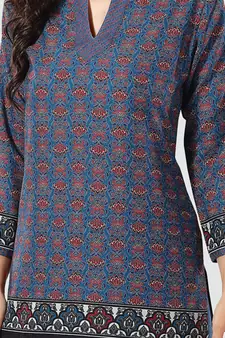 Blue printed cotton poly short-kurtis