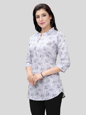 Grey printed crepe short-kurtis 3