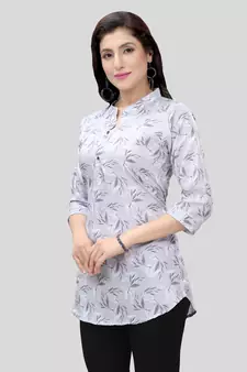 Grey printed crepe short-kurtis