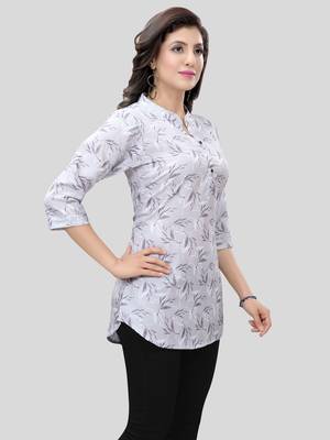 Grey printed crepe short-kurtis 4
