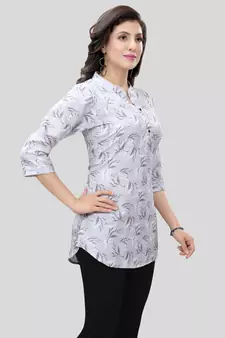 Grey printed crepe short-kurtis