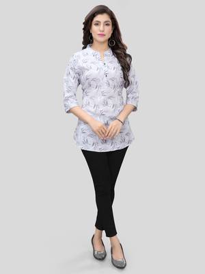 Grey printed crepe short-kurtis 1