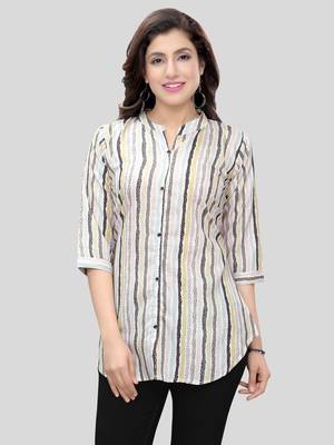 White printed crepe short-kurtis 1