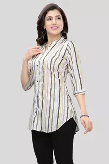 White printed crepe short-kurtis