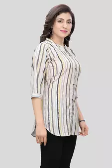 White printed crepe short-kurtis