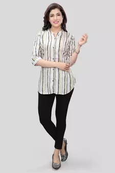 White printed crepe short-kurtis