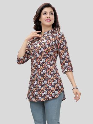 Black printed crepe short-kurtis 3