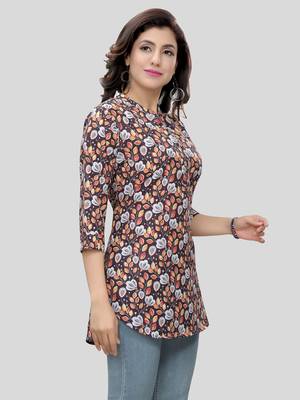 Black printed crepe short-kurtis 4