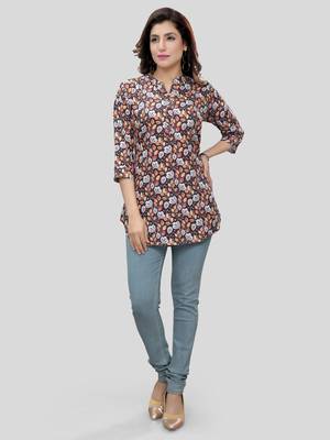 Black printed crepe short-kurtis 5