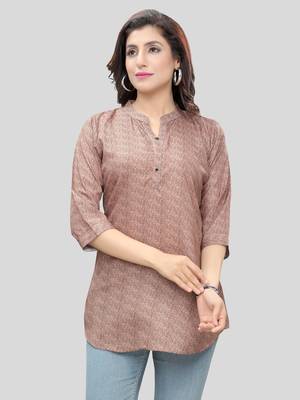 Brown printed crepe short-kurtis 1