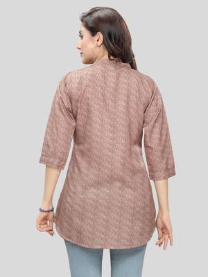 Brown printed crepe short-kurtis 2