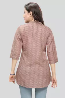 Brown printed crepe short-kurtis